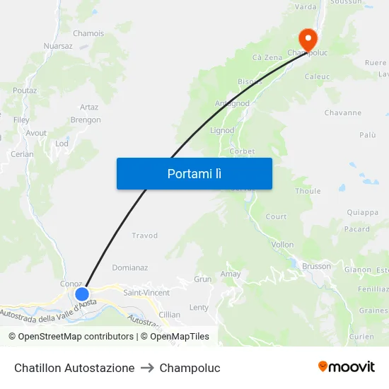 Chatillon Autostazione to Champoluc map