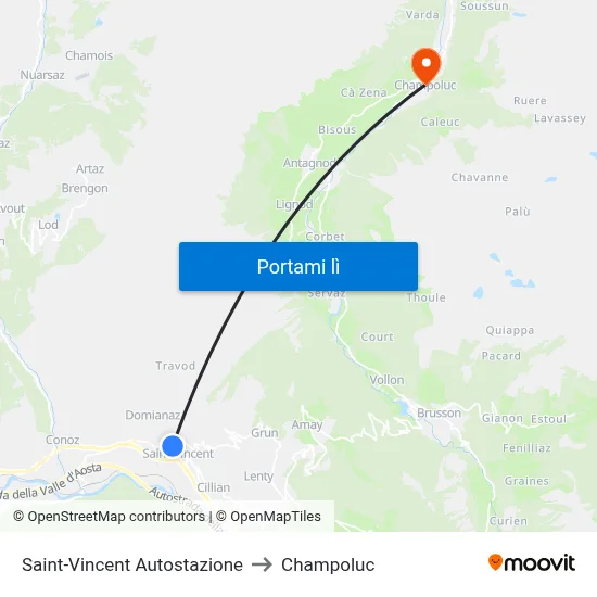 Saint-Vincent Autostazione to Champoluc map