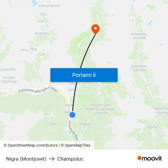 Nigra (Montjovet) to Champoluc map