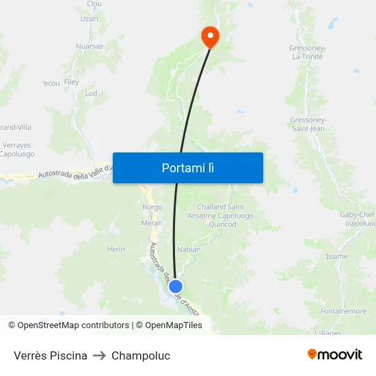 Verrès Piscina to Champoluc map