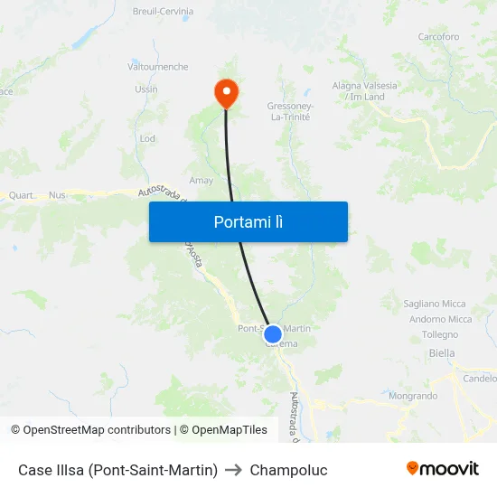 Case Illsa (Pont-Saint-Martin) to Champoluc map