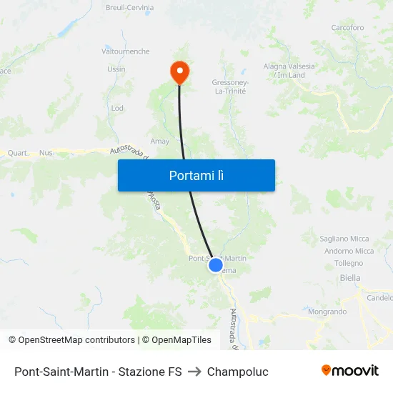 Pont-Saint-Martin - Stazione FS to Champoluc map