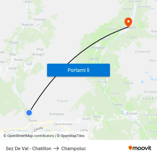 Sez De Val - Chatillon to Champoluc map