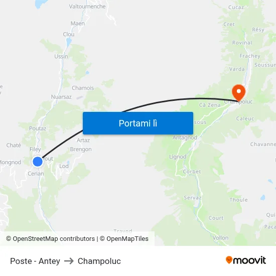 Poste - Antey to Champoluc map