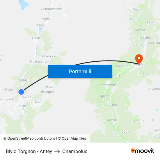 Bivio Torgnon - Antey to Champoluc map