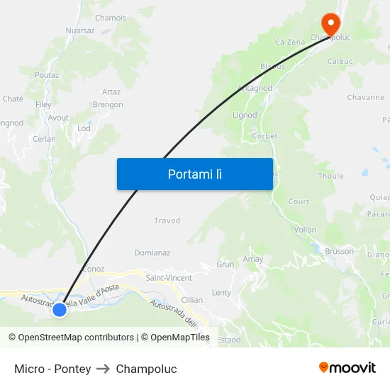Micro - Pontey to Champoluc map