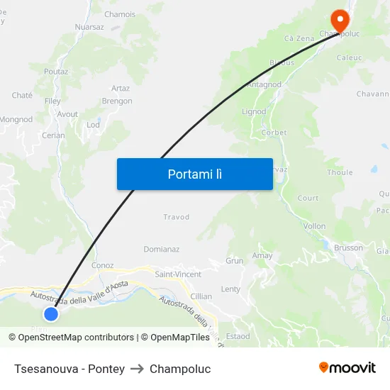 Tsesanouva - Pontey to Champoluc map