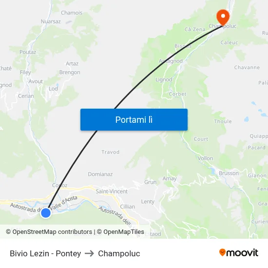 Bivio Lezin - Pontey to Champoluc map