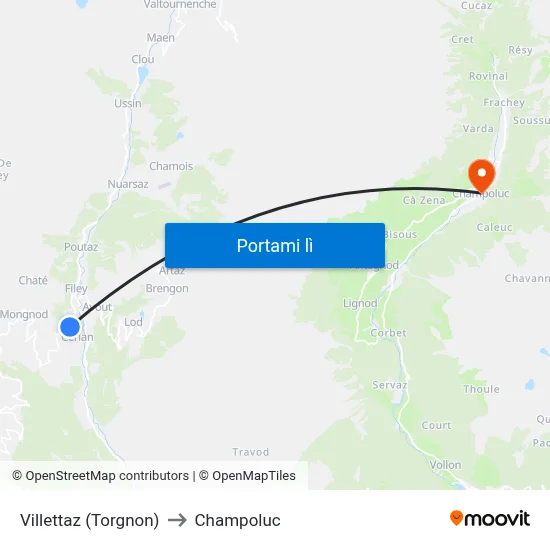 Villettaz (Torgnon) to Champoluc map