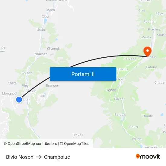 Bivio Noson to Champoluc map
