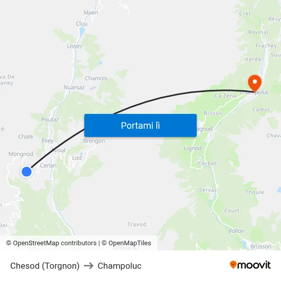 Chesod (Torgnon) to Champoluc map