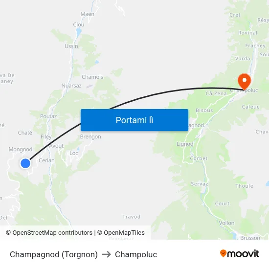 Champagnod (Torgnon) to Champoluc map