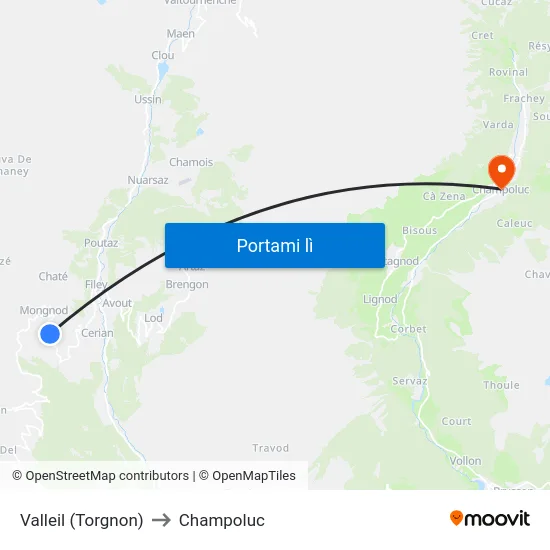 Valleil (Torgnon) to Champoluc map