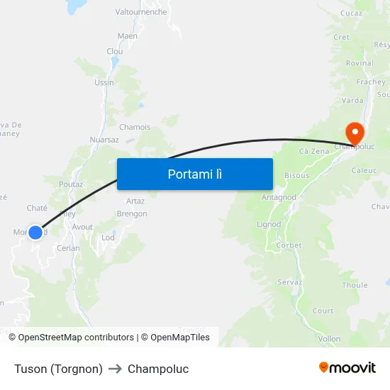 Tuson (Torgnon) to Champoluc map