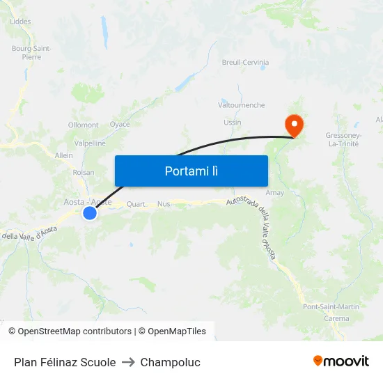 Plan Félinaz Scuole to Champoluc map