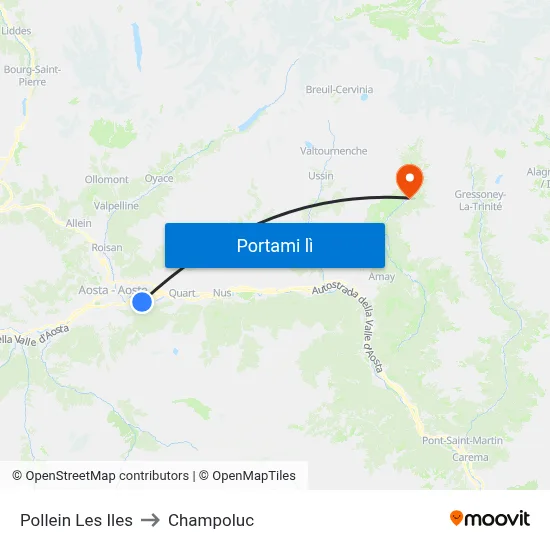 Pollein Les Iles to Champoluc map