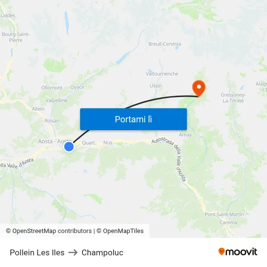 Pollein Les Iles to Champoluc map