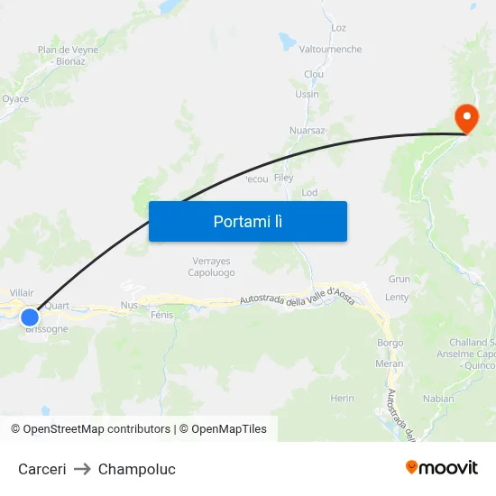 Carceri to Champoluc map