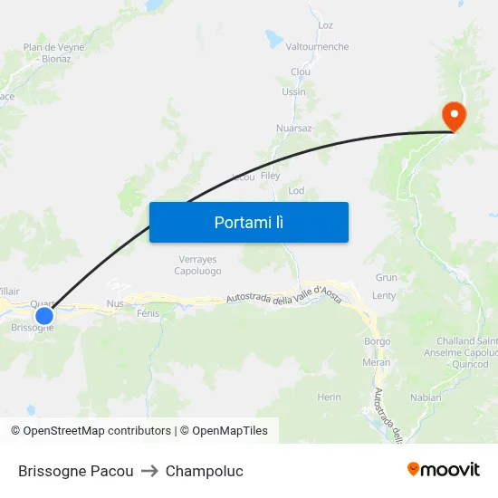 Brissogne Pacou to Champoluc map