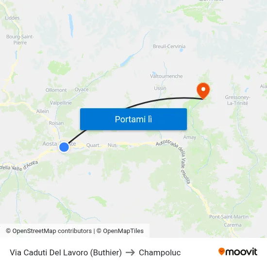 Via Caduti Del Lavoro (Buthier) to Champoluc map