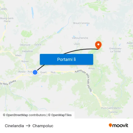 Cinelandia to Champoluc map