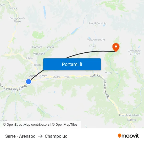 Sarre - Arensod to Champoluc map
