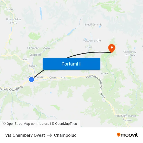 Via Chambery Ovest to Champoluc map