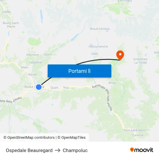 Ospedale Beauregard to Champoluc map