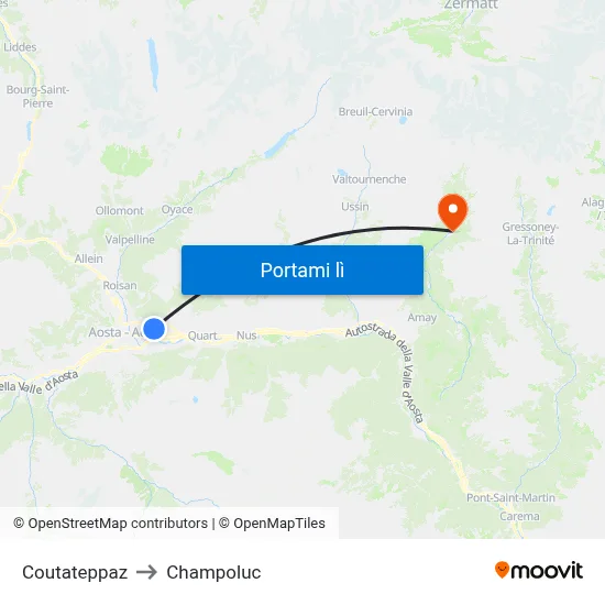 Coutateppaz to Champoluc map