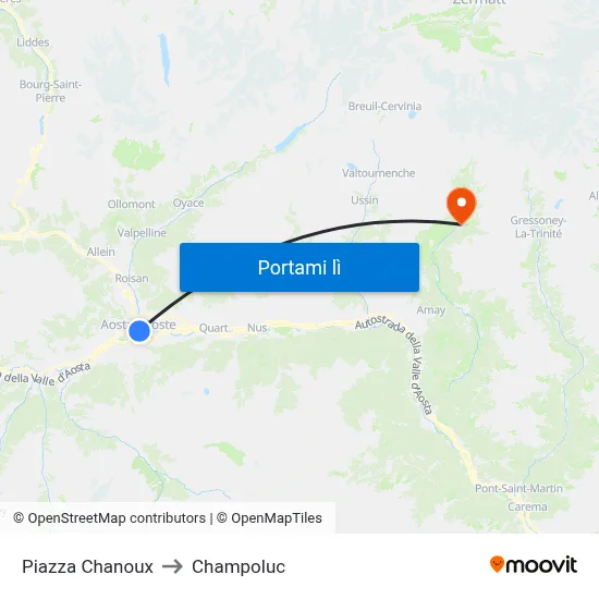 Piazza Chanoux to Champoluc map