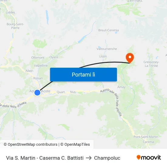 Via S. Martin - Caserma C. Battisti to Champoluc map