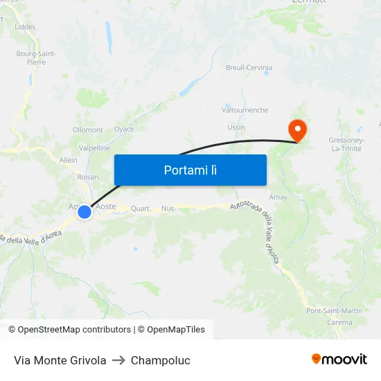 Via Monte Grivola to Champoluc map