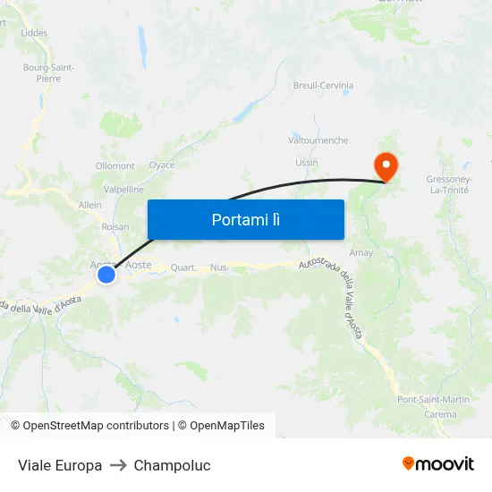 Viale Europa to Champoluc map