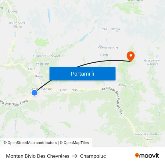 Montan Bivio Des Chevréres to Champoluc map