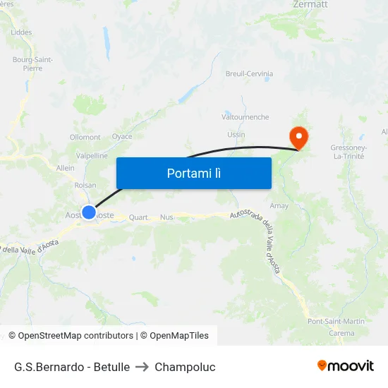 G.S.Bernardo - Betulle to Champoluc map