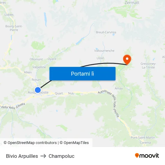 Bivio Arpuilles to Champoluc map