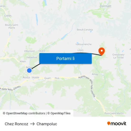 Chez Roncoz to Champoluc map