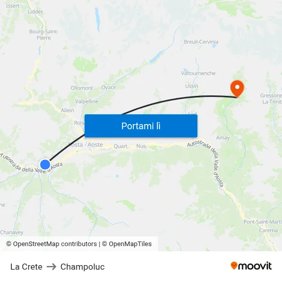La Crete to Champoluc map