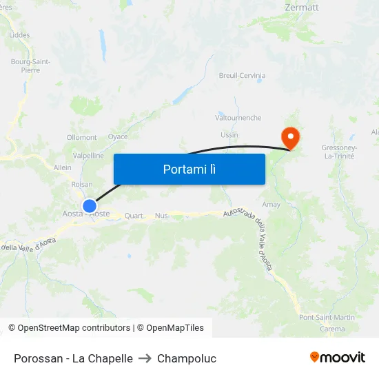 Porossan - La Chapelle to Champoluc map