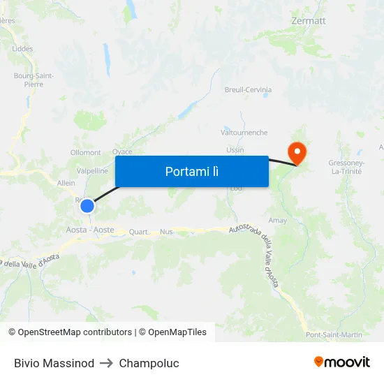 Bivio Massinod to Champoluc map