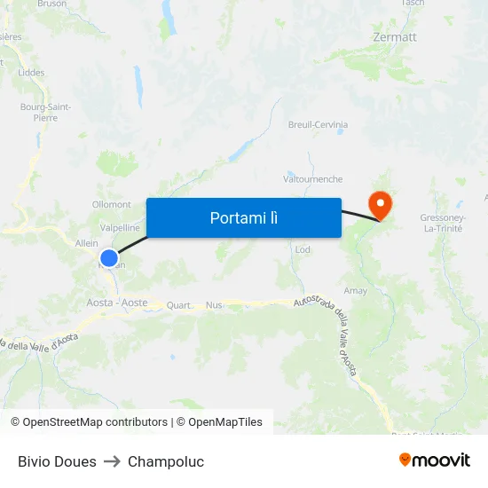 Bivio Doues to Champoluc map
