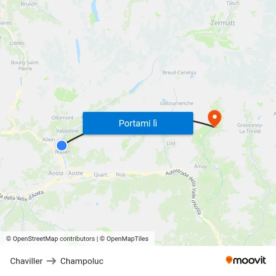 Chaviller to Champoluc map
