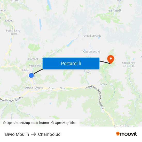 Bivio Moulin to Champoluc map