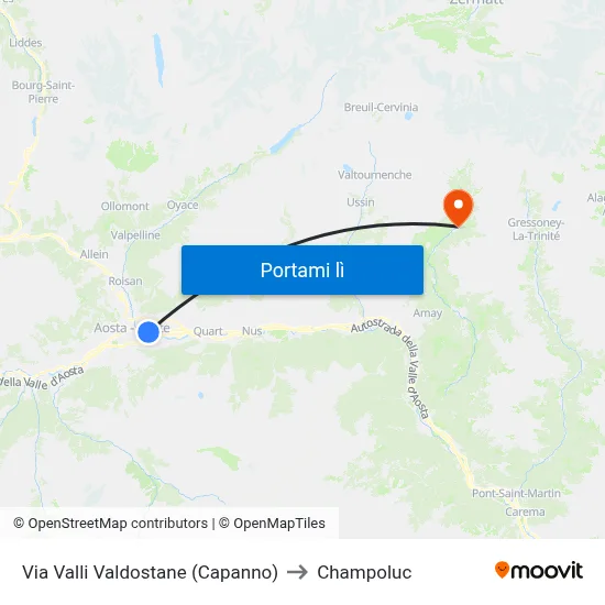 Via Valli Valdostane (Capanno) to Champoluc map