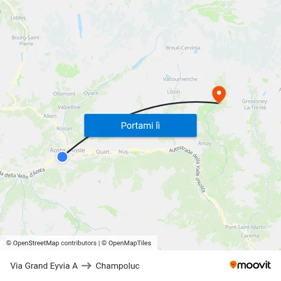 Via Grand Eyvia A to Champoluc map