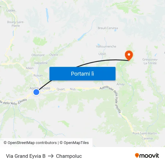 Via Grand Eyvia B to Champoluc map