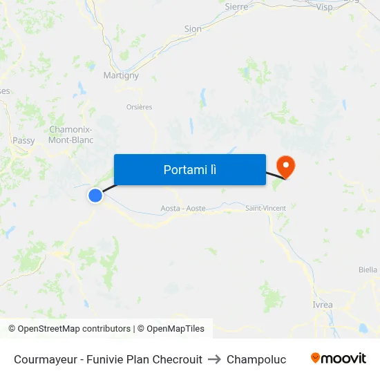 Courmayeur - Funivie Plan Checrouit to Champoluc map