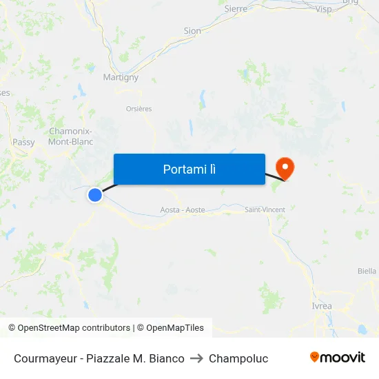 Courmayeur - Piazzale M. Bianco to Champoluc map