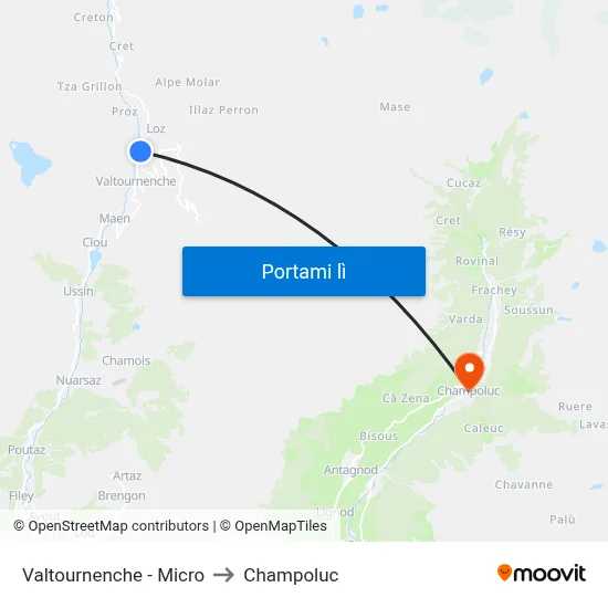 Valtournenche - Micro to Champoluc map