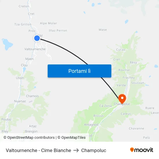 Valtournenche - Cime Bianche to Champoluc map